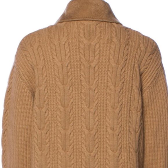 Max Mara Rumena Double Breasted Cashmere Cable Knit Coat Camel Large - Picture 7 of 12